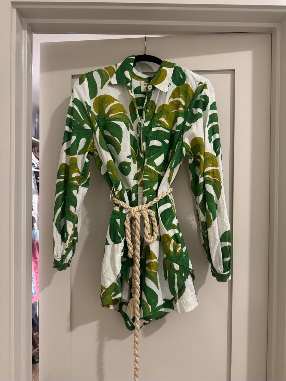 FARM Rio White Jumpsuit with Green Palm Print